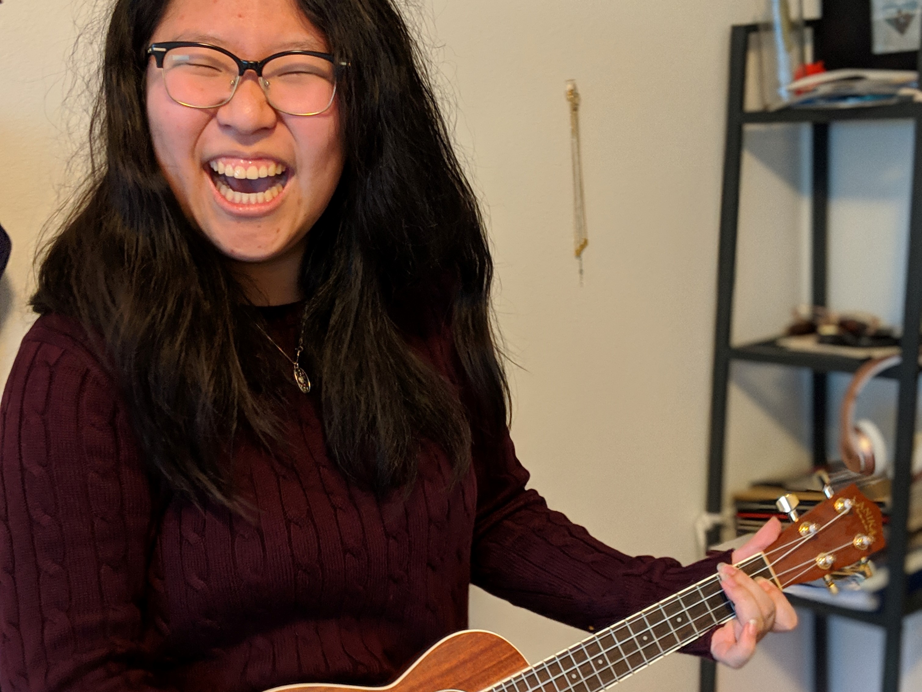 Annie playing the ukelele.